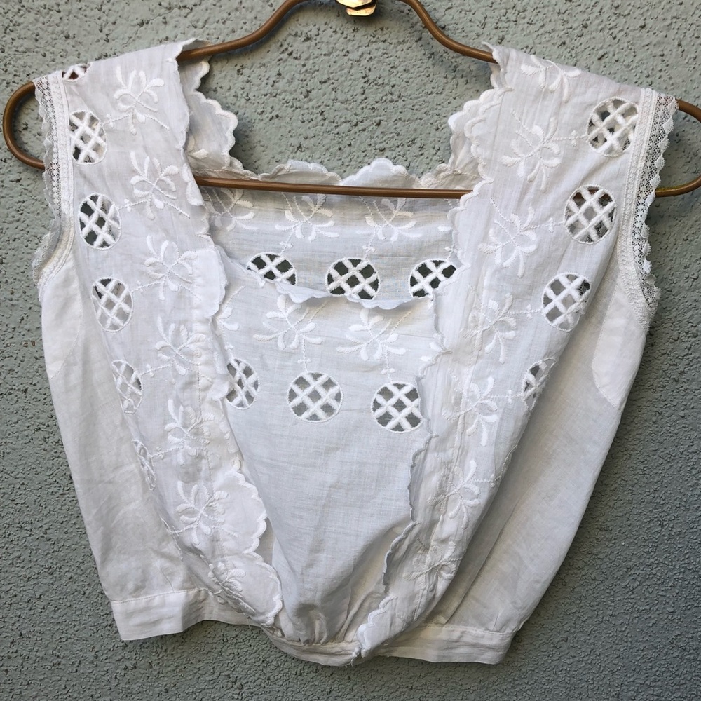 [vintage] Edwardian scallop white crop tank blouse